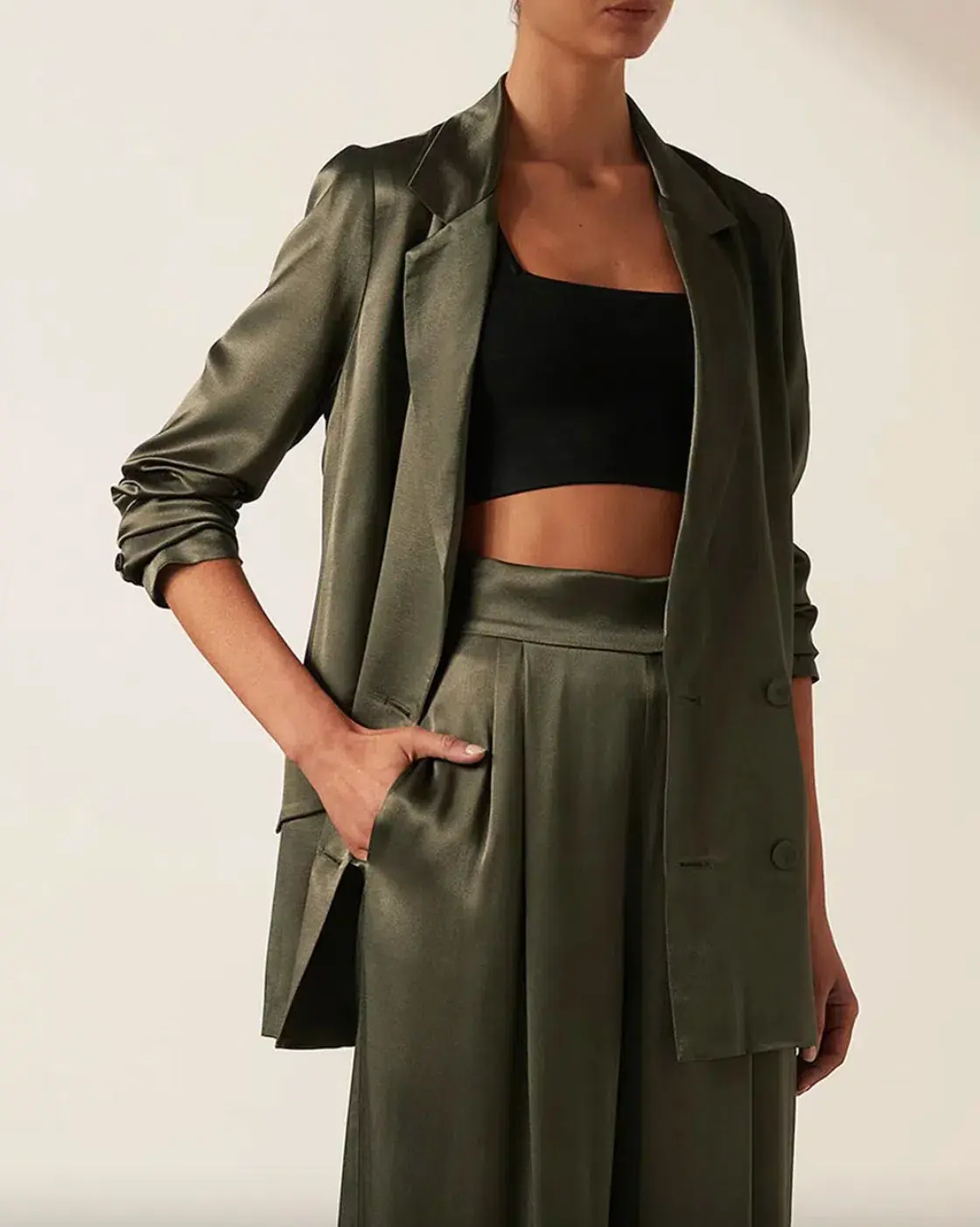 Shona Joy Giorgia Double Breasted Blazer and Tuxedo Pants Set Green Size 6 - Image 2