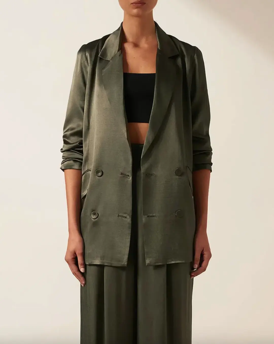 Shona Joy Giorgia Double Breasted Blazer and Tuxedo Pants Set Green Size 6 for rent on The Volte - main image