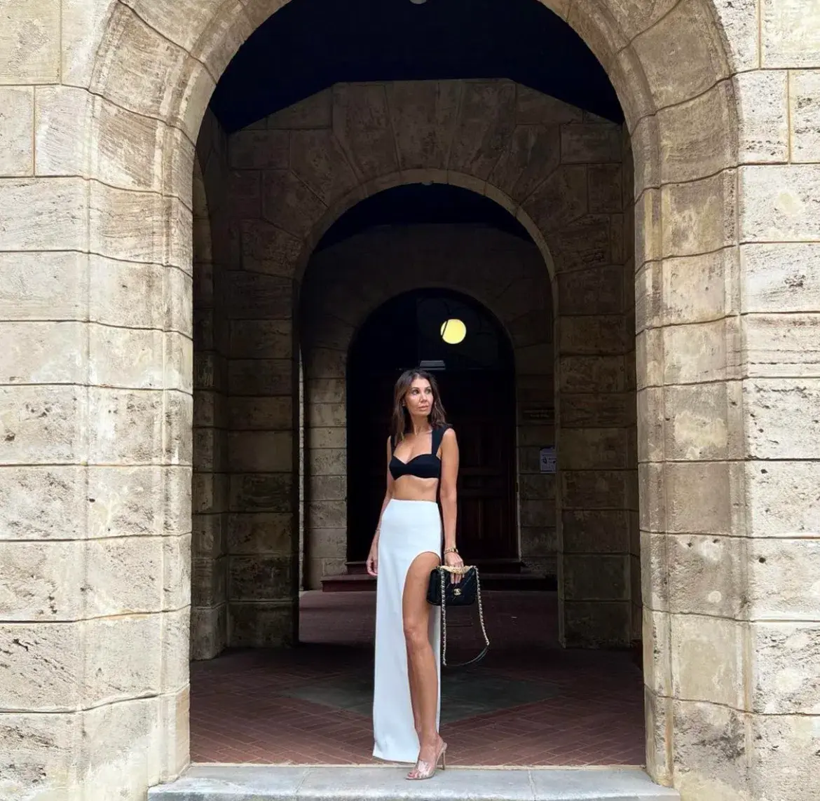 Monot Crepe Bra Top Black & Maxi Skirt White Set Size 0  - Image 8