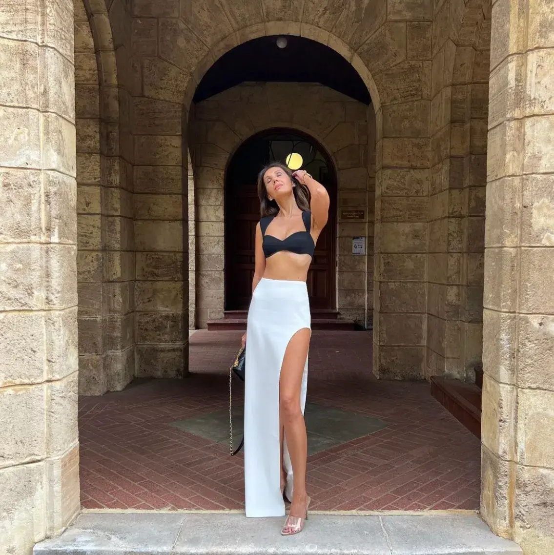 Monot Crepe Bra Top Black & Maxi Skirt White Set Size 0  - Image 4