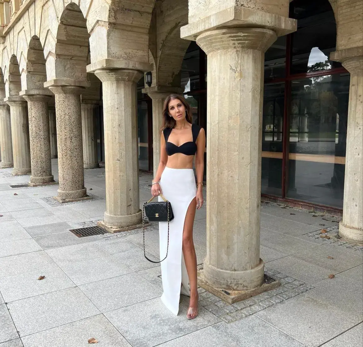 Monot Crepe Bra Top Black & Maxi Skirt White Set Size 0  - Image 7