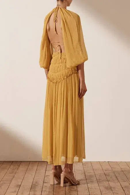 Shona Joy Iris Cut Out Backless Midi Dress Saffron Yellow Size 10 - Image 3