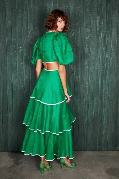 Mackenzie Mode Puff Sleeve Dress Emerald Green Size 10 - Image 2