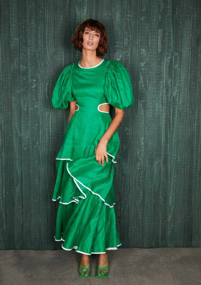 Mackenzie Mode Puff Sleeve Dress Emerald Green Size 10 - Image 1