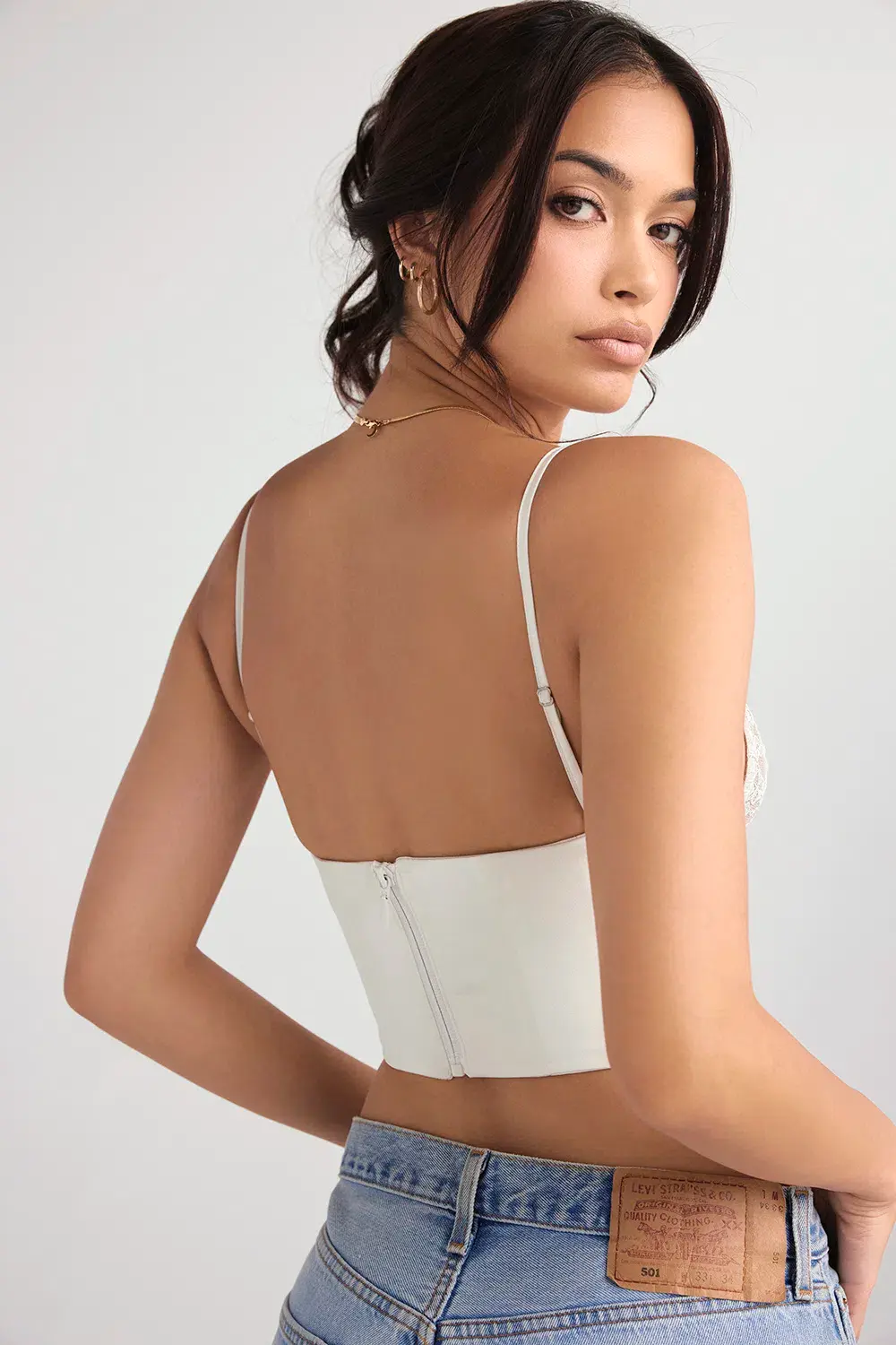House of CB Emilee Ivory Satin and Lace Corset White Size 8 - Image 4