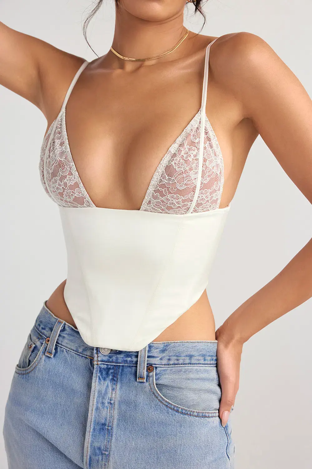 House of CB Emilee Ivory Satin and Lace Corset White Size 8 - Image 5