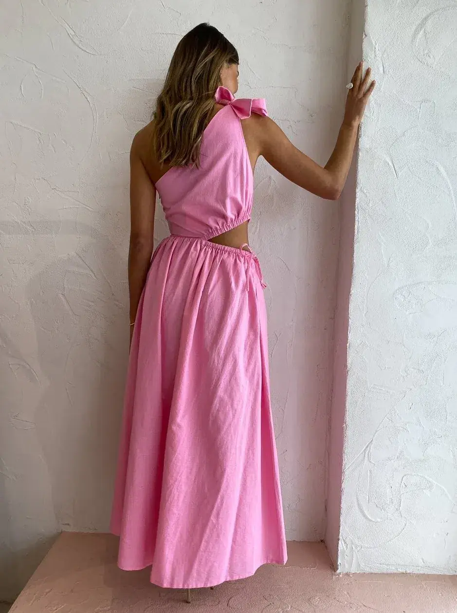 By Nicola By Nicola Gabriella One Shoulder Midi Dress In Pink Grapefruit Size 12  - Image 3