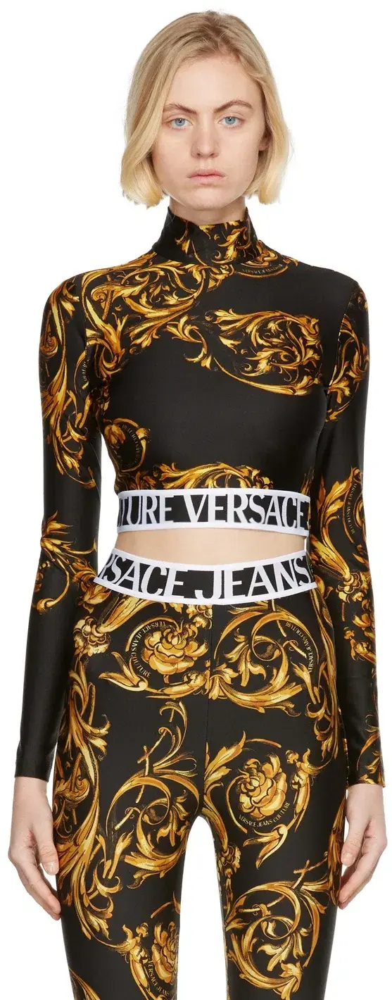Versace Garland Crop Top and Leggings Set Black/Print Size 8 - Image 4