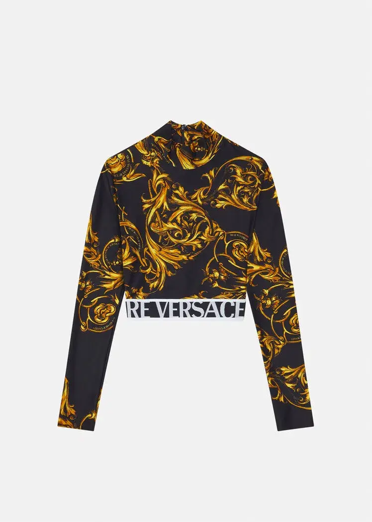 Versace Garland Crop Top and Leggings Set Black/Print Size 8 - Image 7