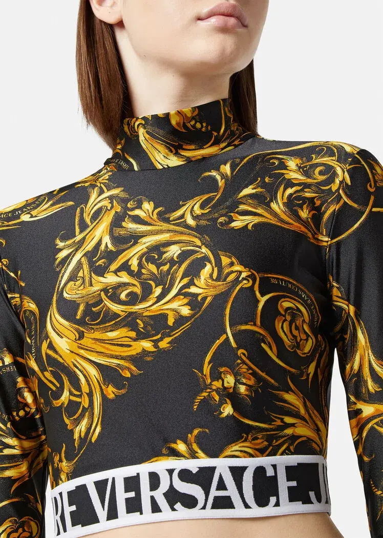 Versace Garland Crop Top and Leggings Set Black/Print Size 8 - Image 1