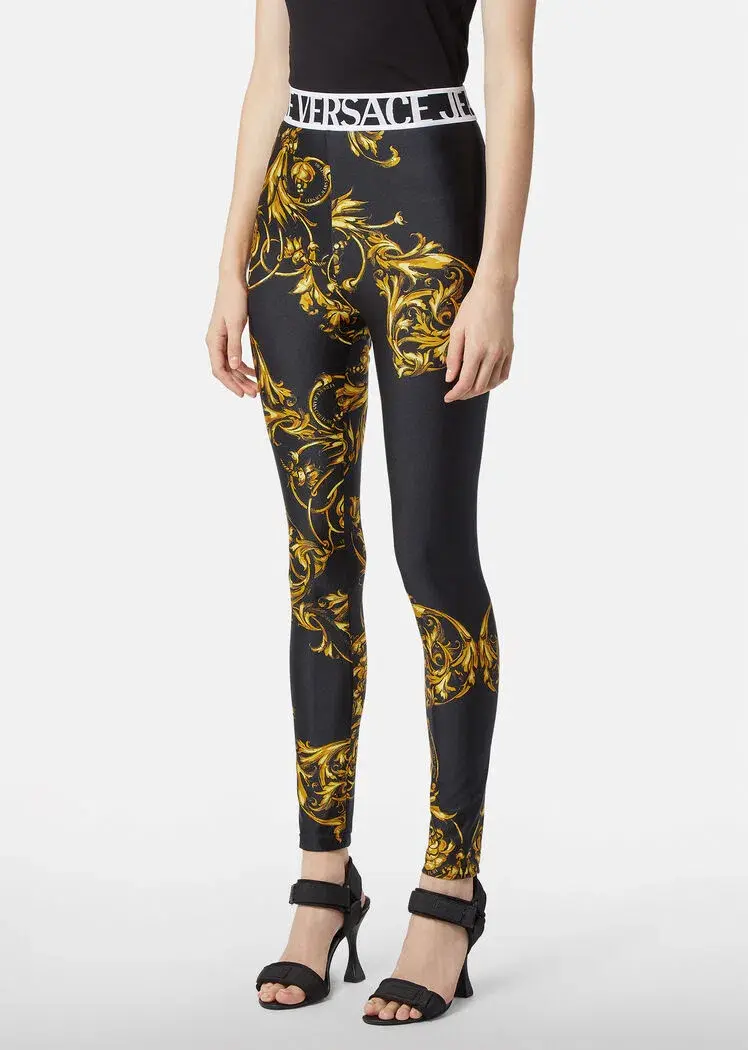 Versace Garland Crop Top and Leggings Set Black/Print Size 8 - Image 3