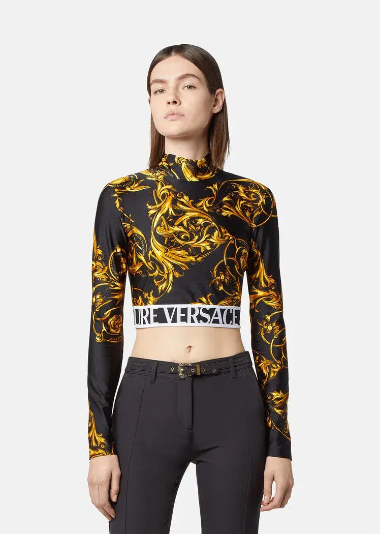 Versace Garland Crop Top and Leggings Set Black/Print Size 8 - Image 2