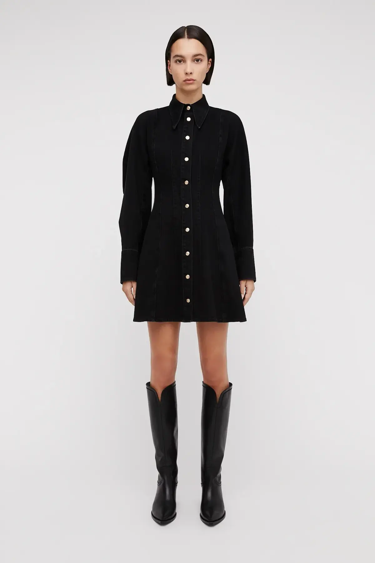 Scanlan Theodore Denim Cocoon Sleeve Mini Dress Black Size 10 - Image 1