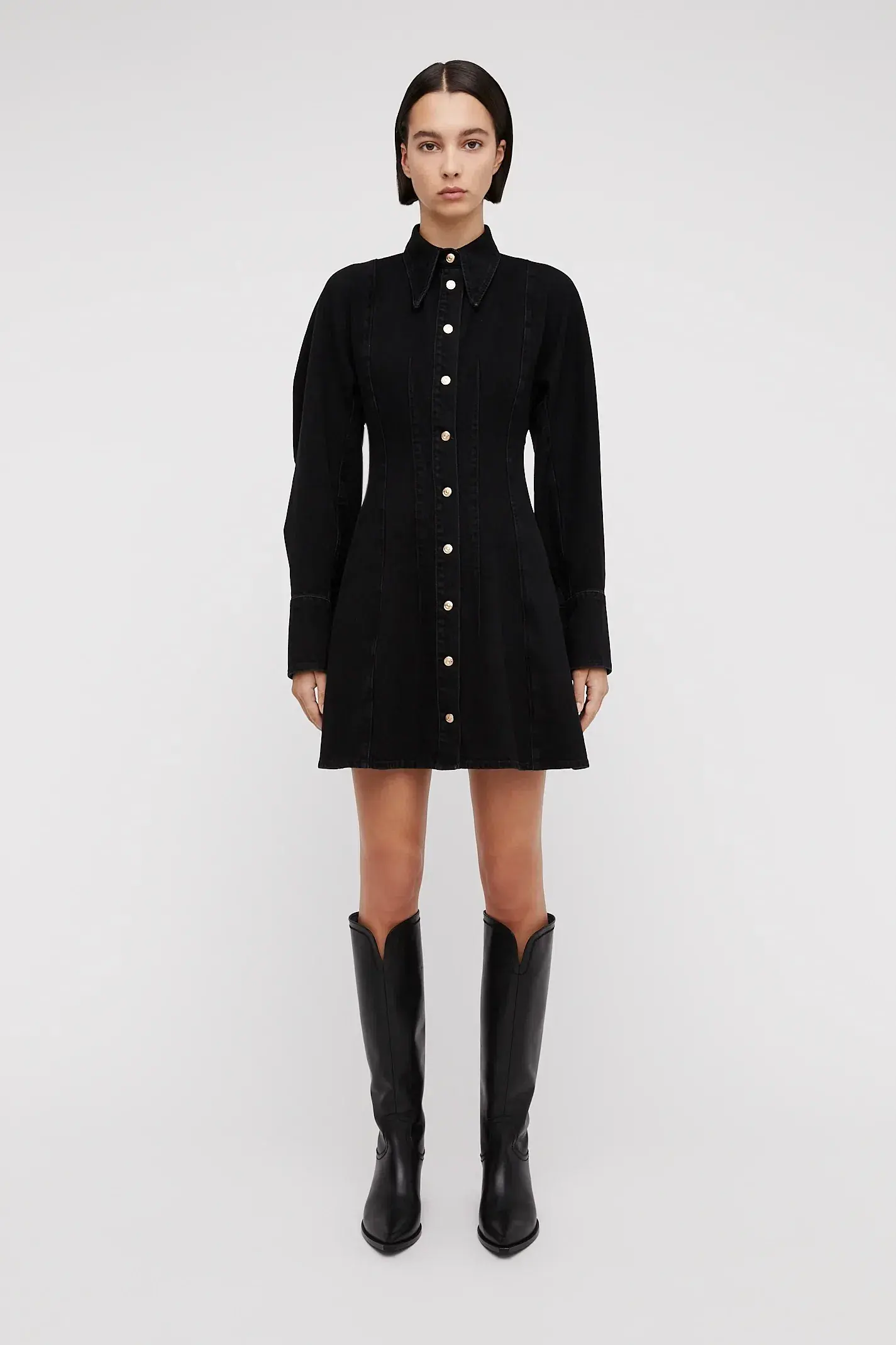 Scanlan Theodore Denim Cocoon Sleeve Mini Dress Black Size 10 - Image 1