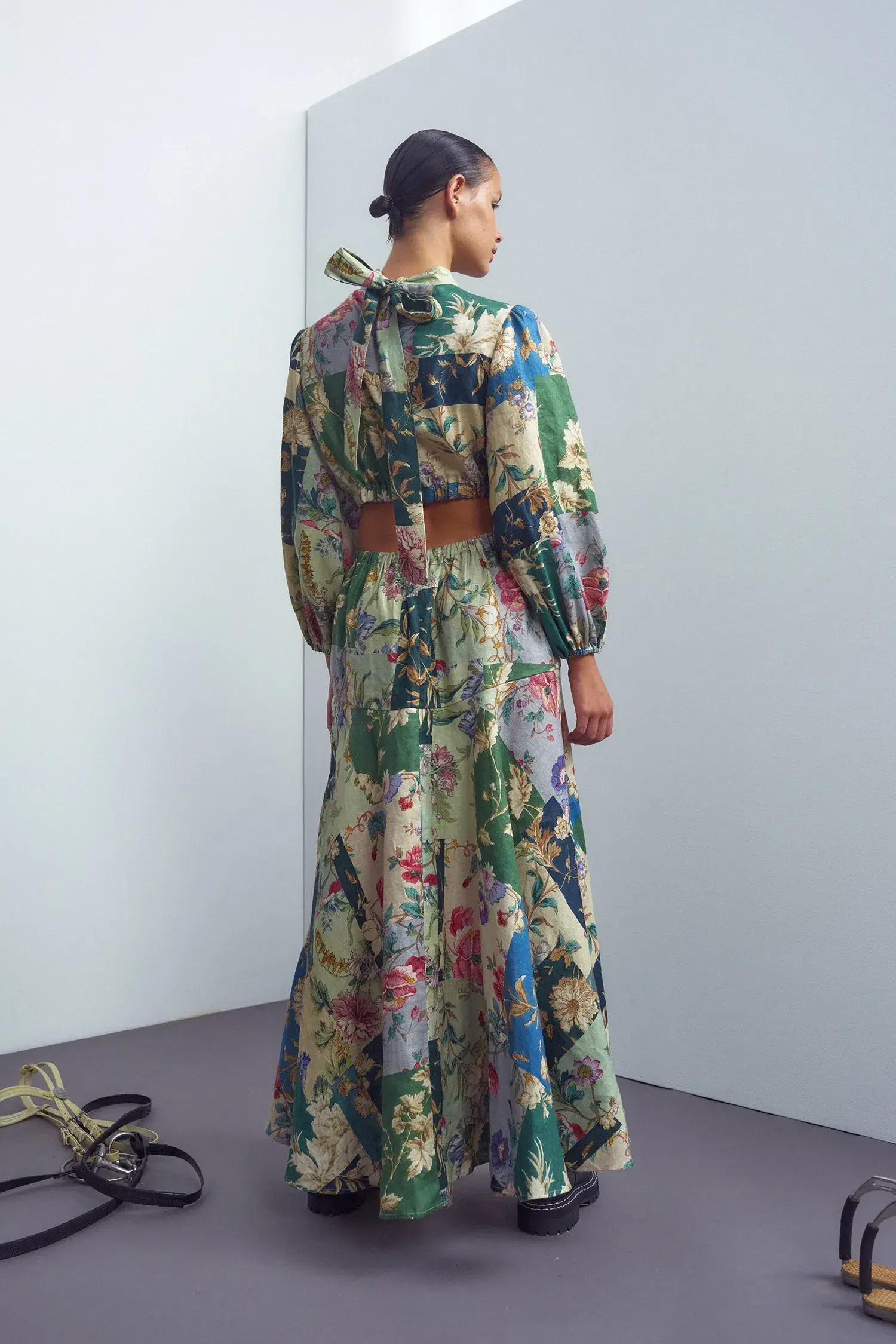 Loretta Patchwork Midi Dress Print Size 10 - Image 3