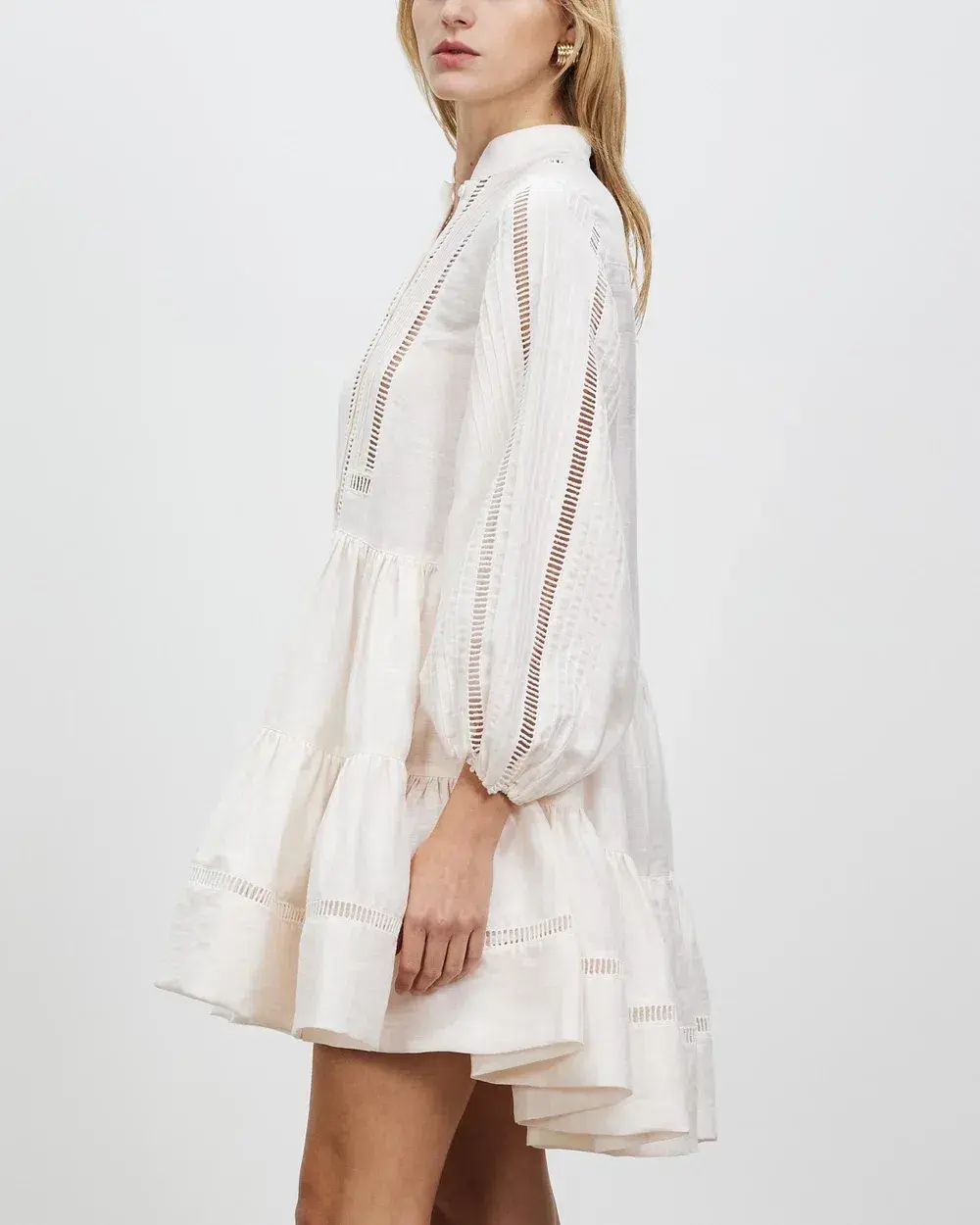 Shona Joy Joia Pin Tuck Tuxedo Mini Dress Ivory Size 6  - Image 2