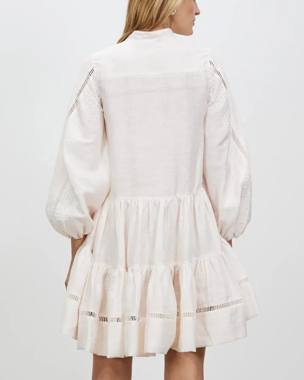 Shona Joy Joia Pin Tuck Tuxedo Mini Dress Ivory Size 6  - Image 3