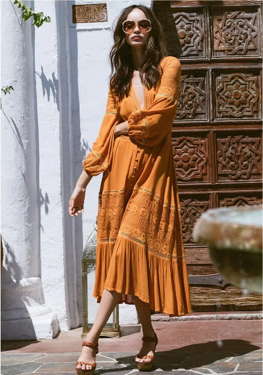 Spell Olivia Luxe Lace Midi Dress Maple Size XS - Image 1
