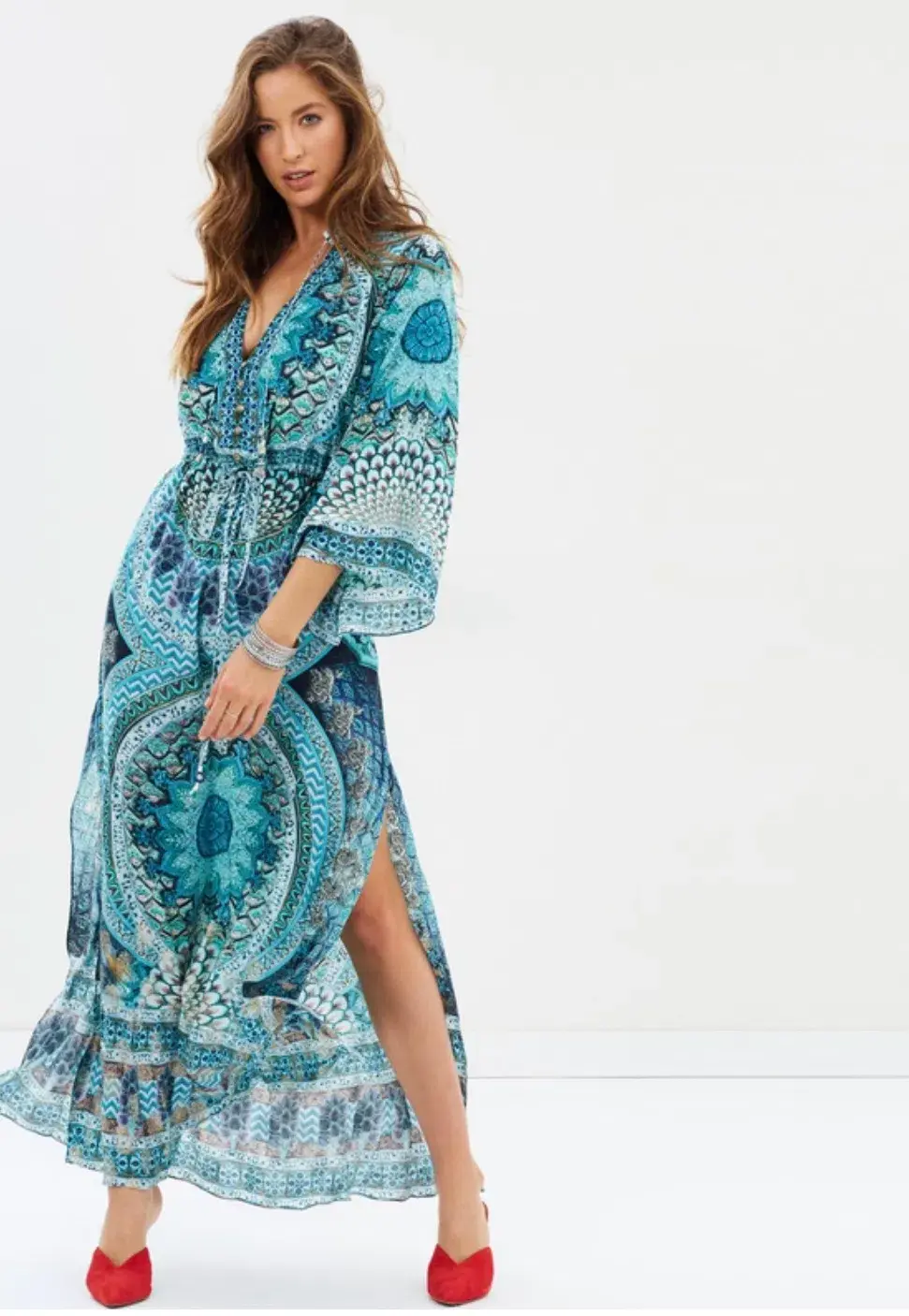 Camilla Drawstring Button Up Dress Turn On The Charm Print Size L - Image 4