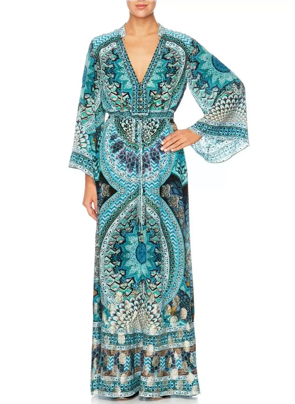 Camilla Drawstring Button Up Dress Turn On The Charm Print Size L - Image 11