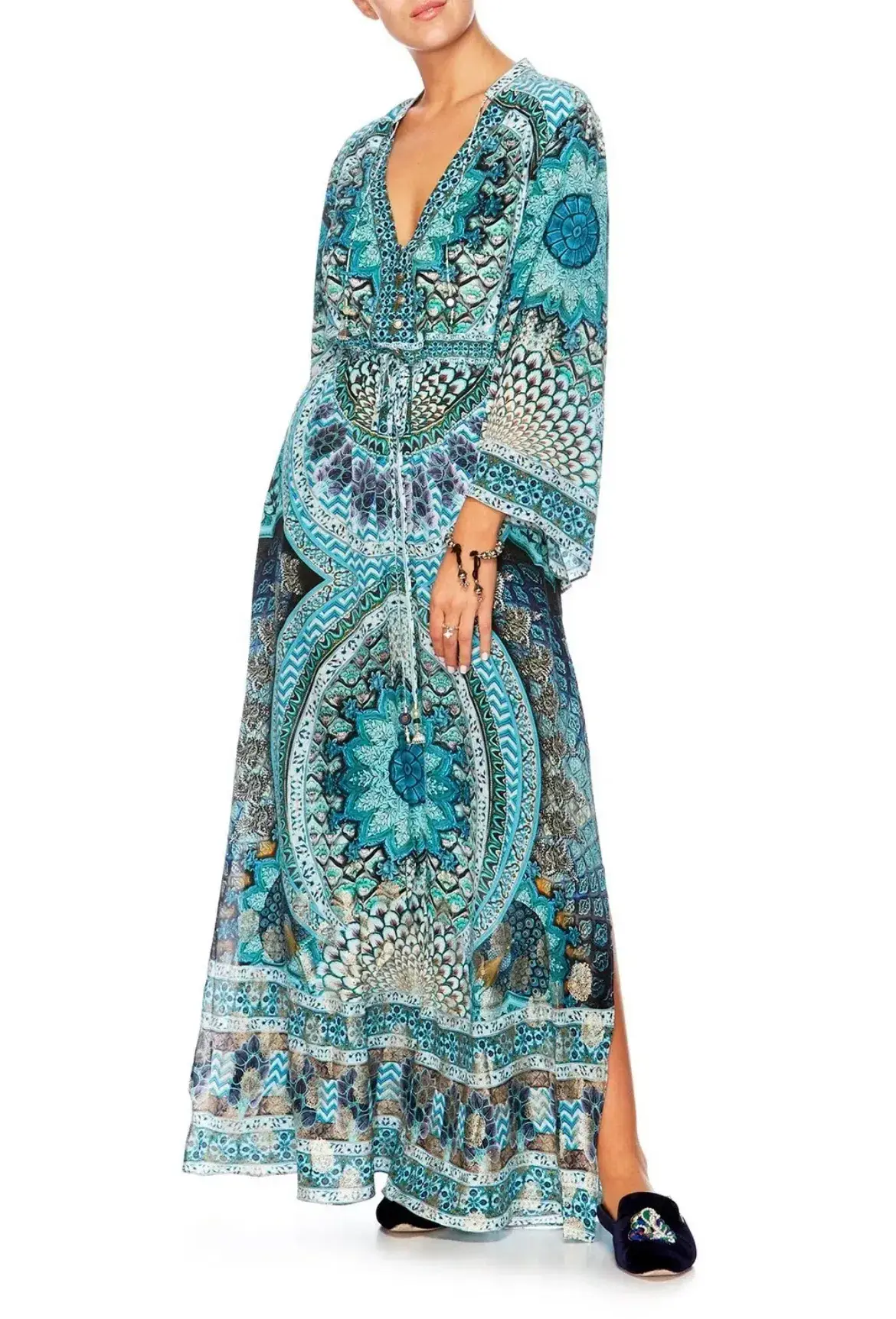 Camilla Drawstring Button Up Dress Turn On The Charm Print Size L - Image 8