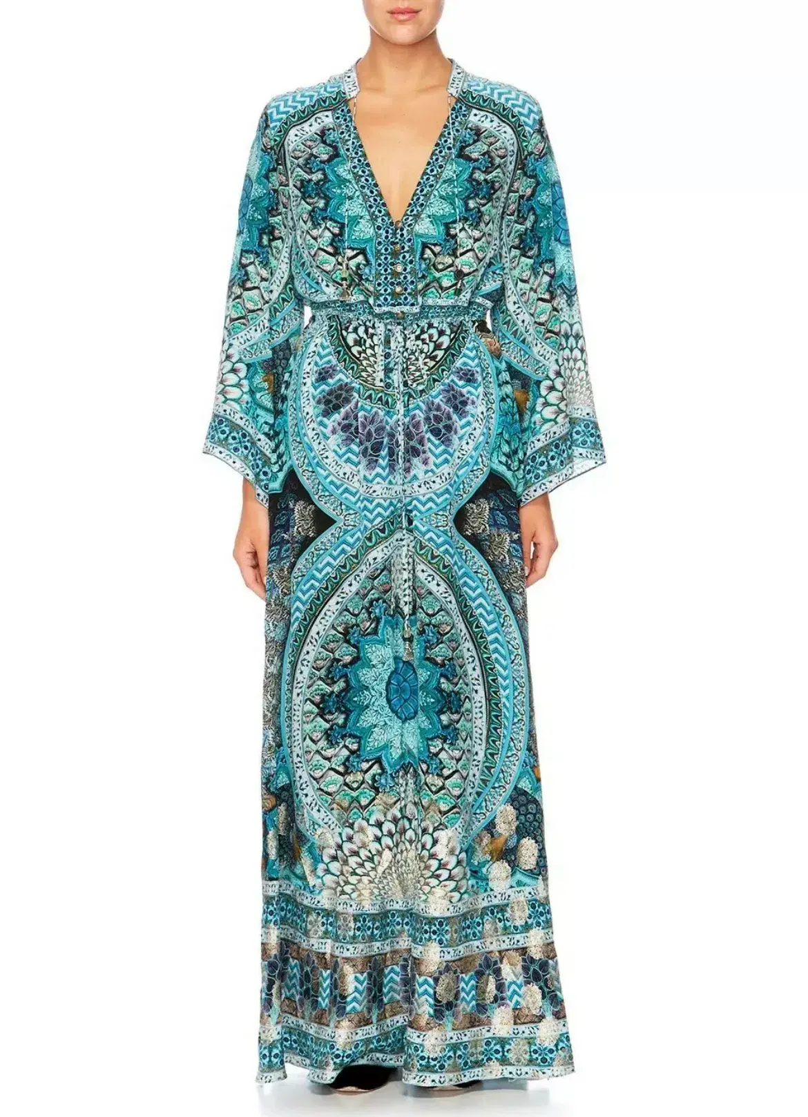 Camilla Drawstring Button Up Dress Turn On The Charm Print Size L - Image 9