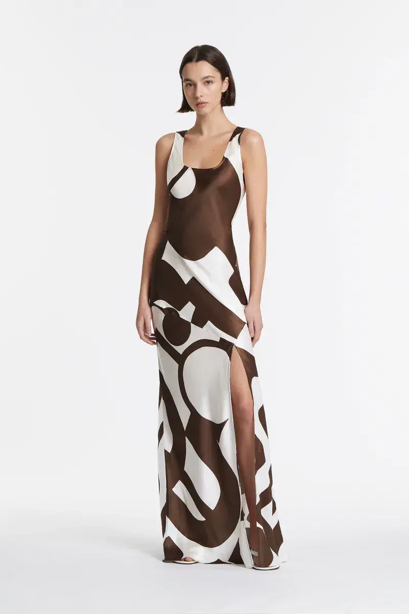 Sir the Label Julien Asymmetric Slip In Abstract Chocolate Size AU 10 - Image 1