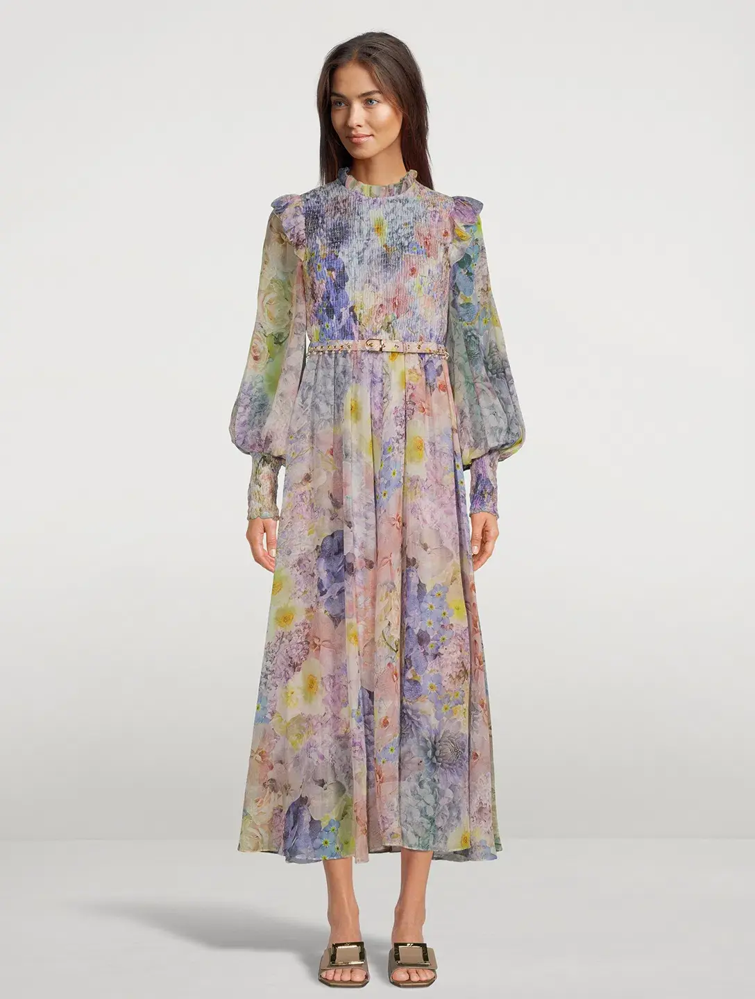 Zimmermann Rhythmic Shirred Midi Dress Floral Size 1 / Au 10 - Image 1