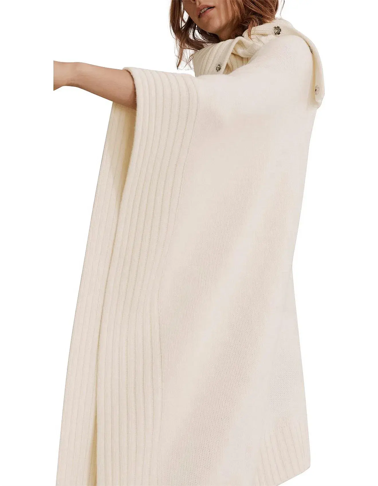 Country Road Button Detail Poncho Cream One Size  - Image 2