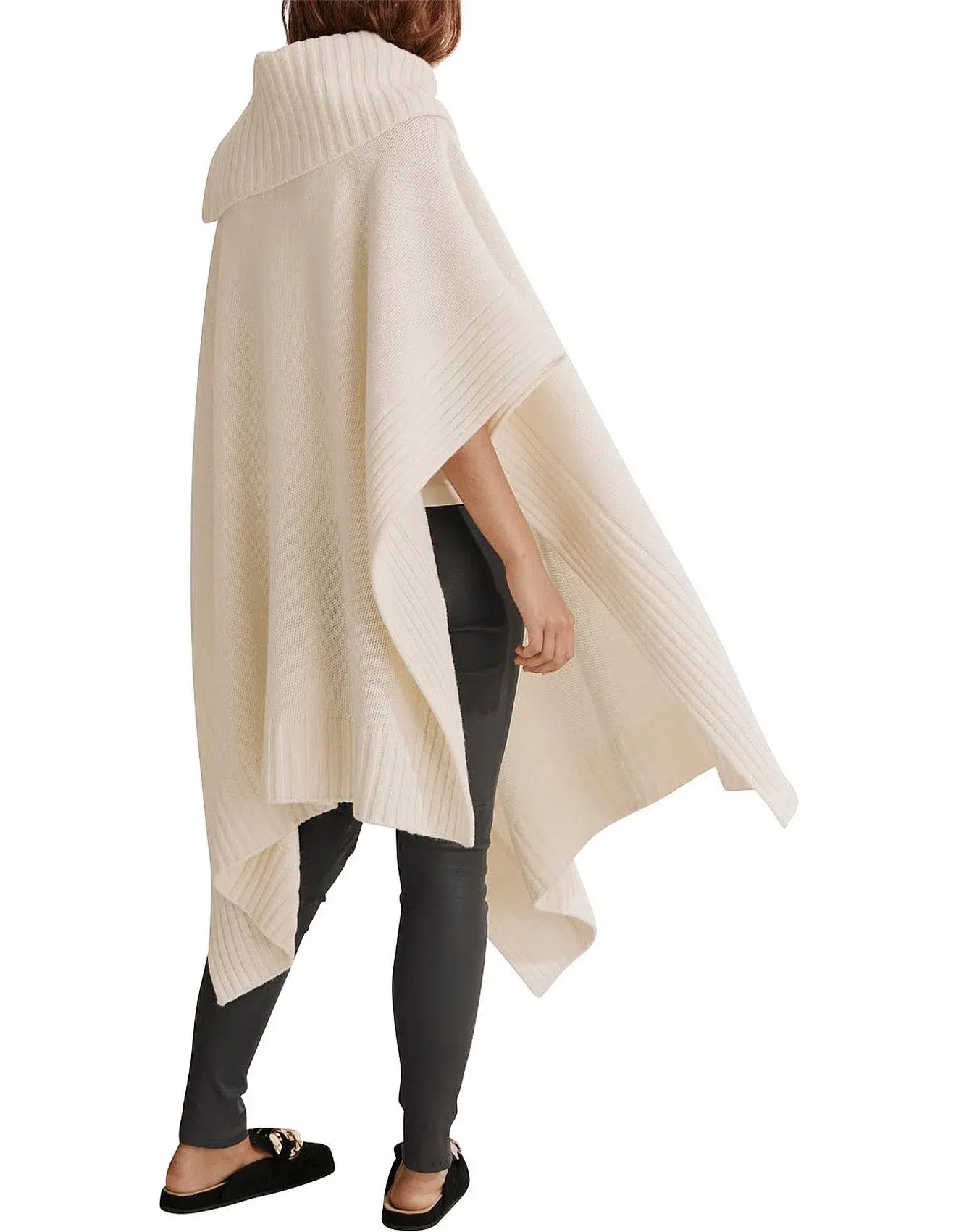 Country Road Button Detail Poncho Cream One Size  - Image 4