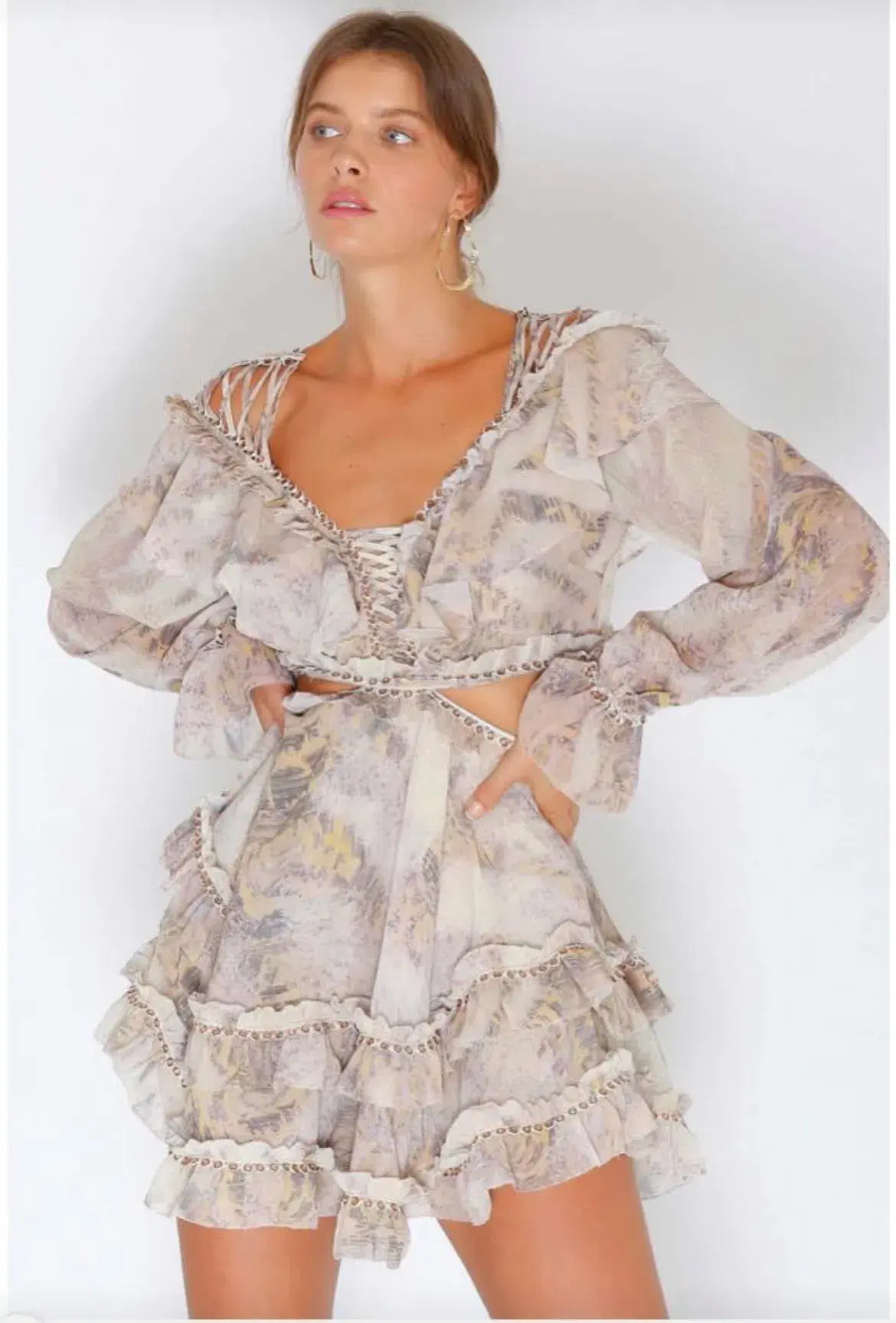 IXIAH Masaai Long Sleeve Cut Out Mini Dress Print Size 8 - Image 2