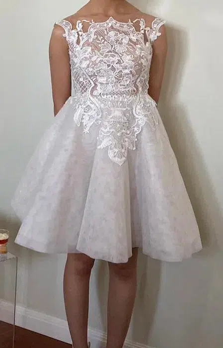 George Elsissa Nadia Lace & Tulle Mini Dress White Size 6 - Image 3