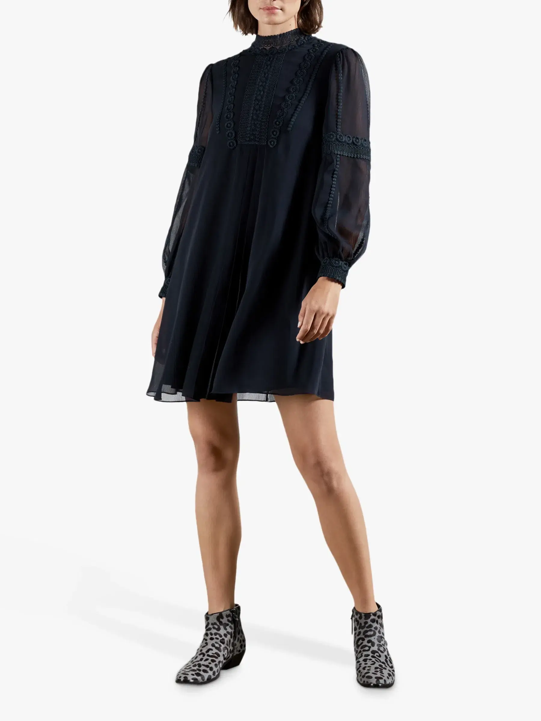 Ted Baker Georrgi Embroidered Mini Dress Navy Size 4 - Image 1