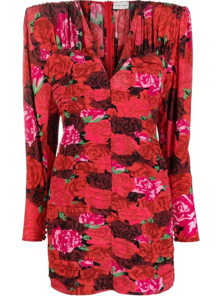 MAGDA BUTRYM Silk V Neck Dress Floral Print - Image 7
