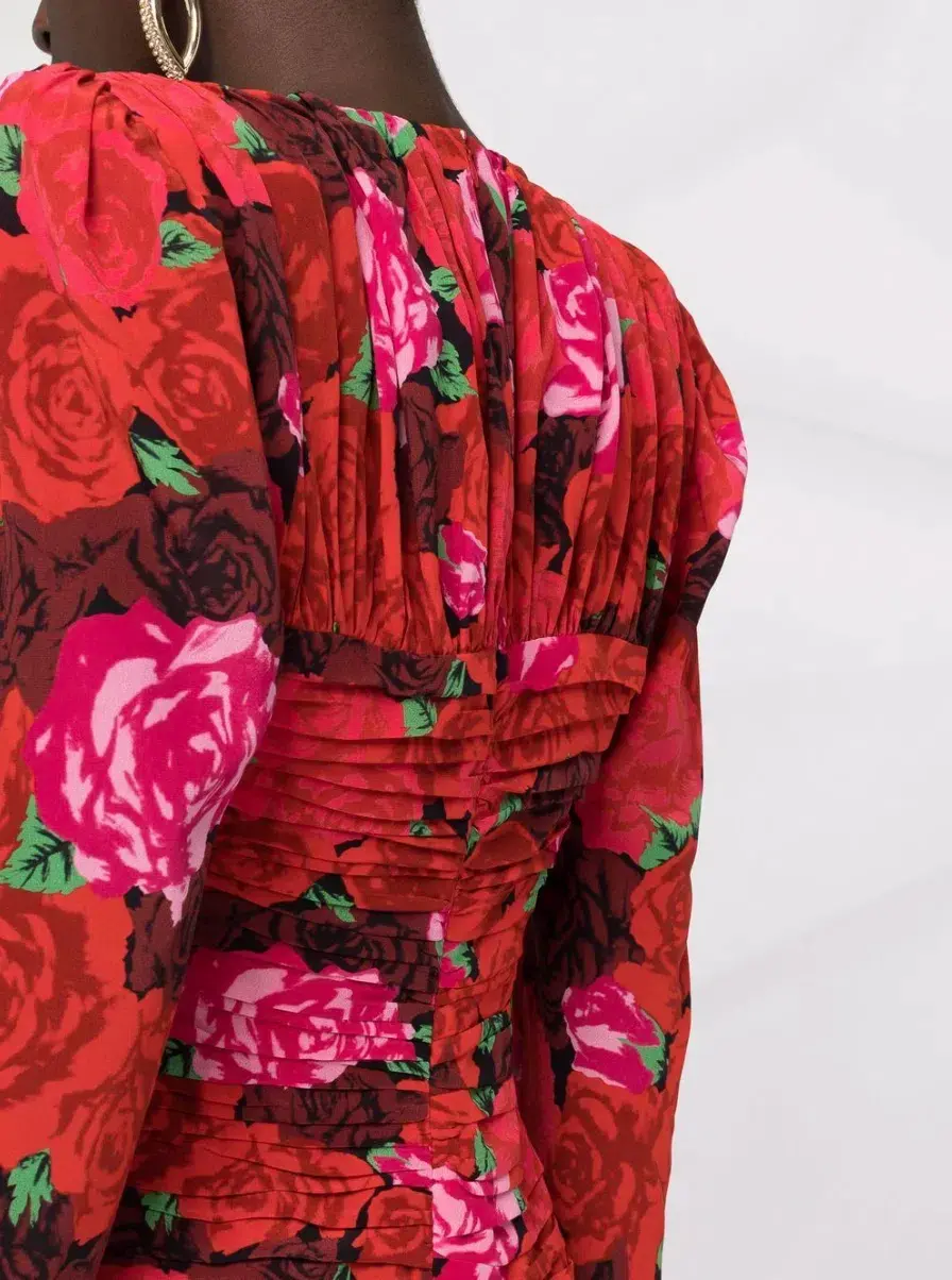 MAGDA BUTRYM Silk V Neck Dress Floral Print - Image 6