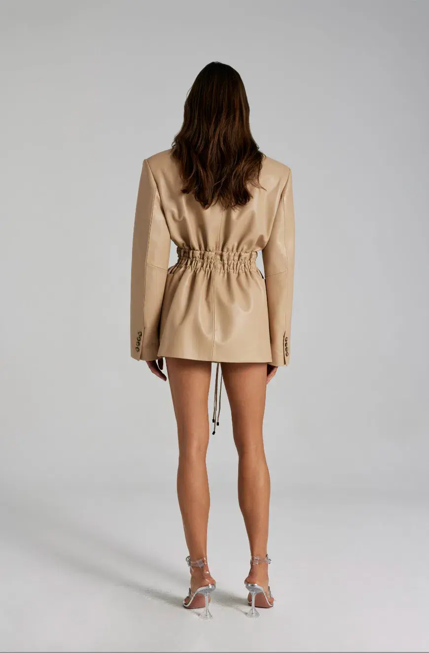 The Mannei Khazali Tailored Leather Blazer Beige Size 8  - Image 3