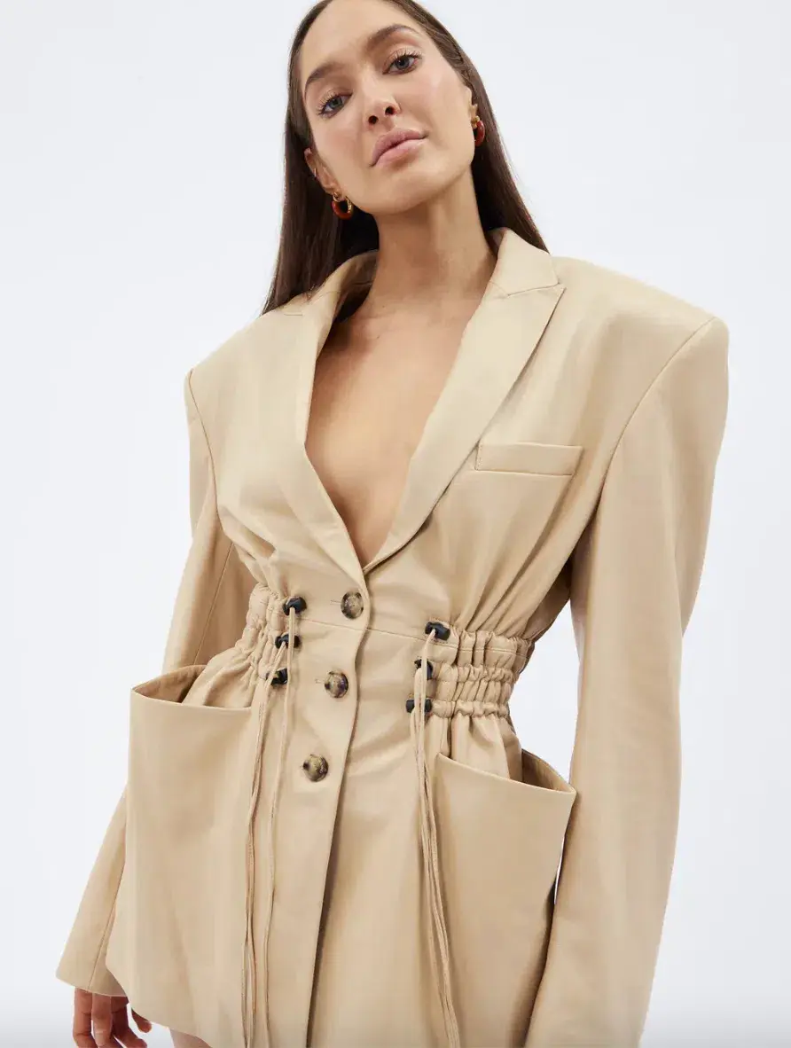 The Mannei Khazali Tailored Leather Blazer Beige Size 8  - Image 4