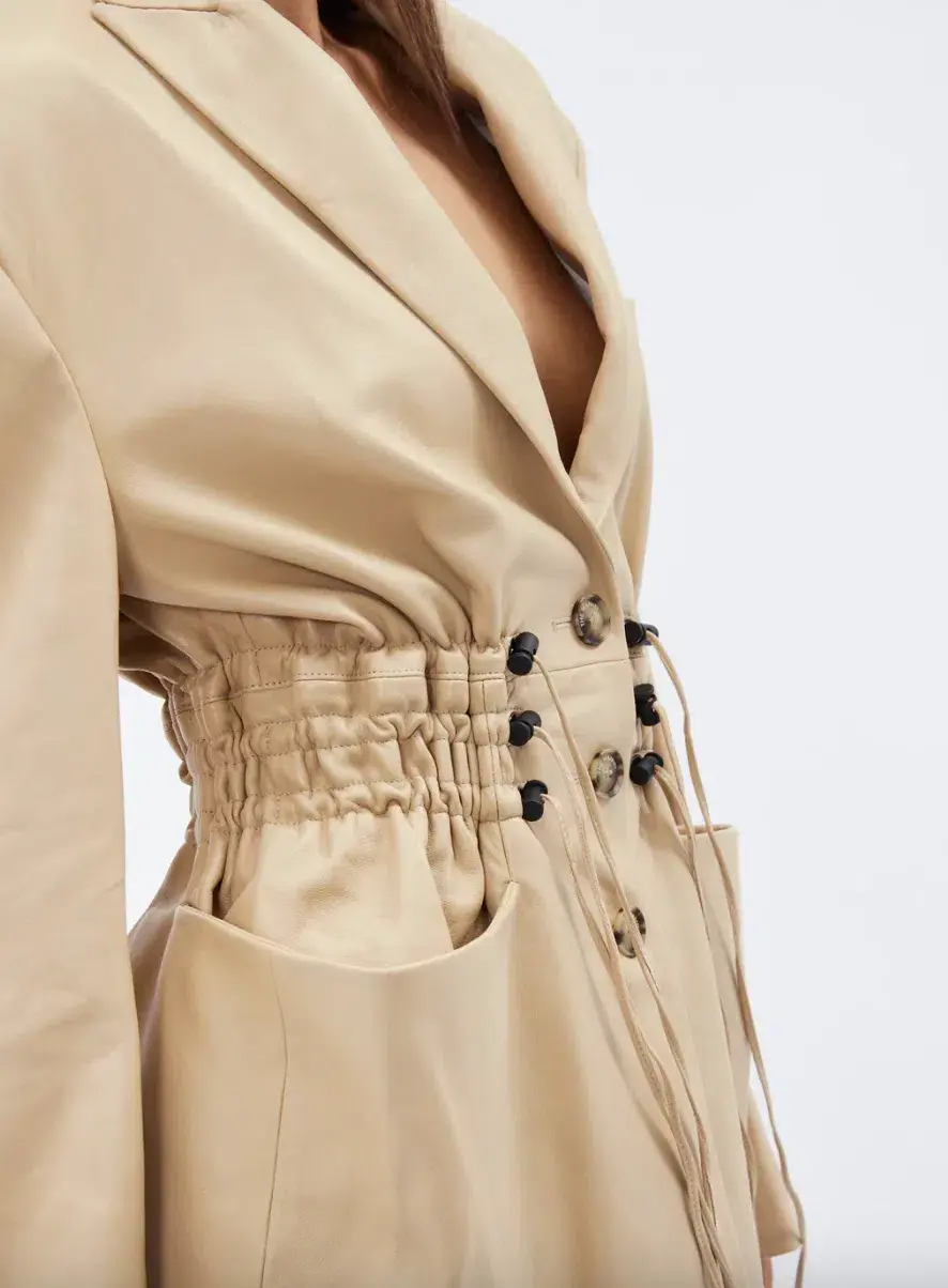 The Mannei Khazali Tailored Leather Blazer Beige Size 8  for rent on The Volte - main image