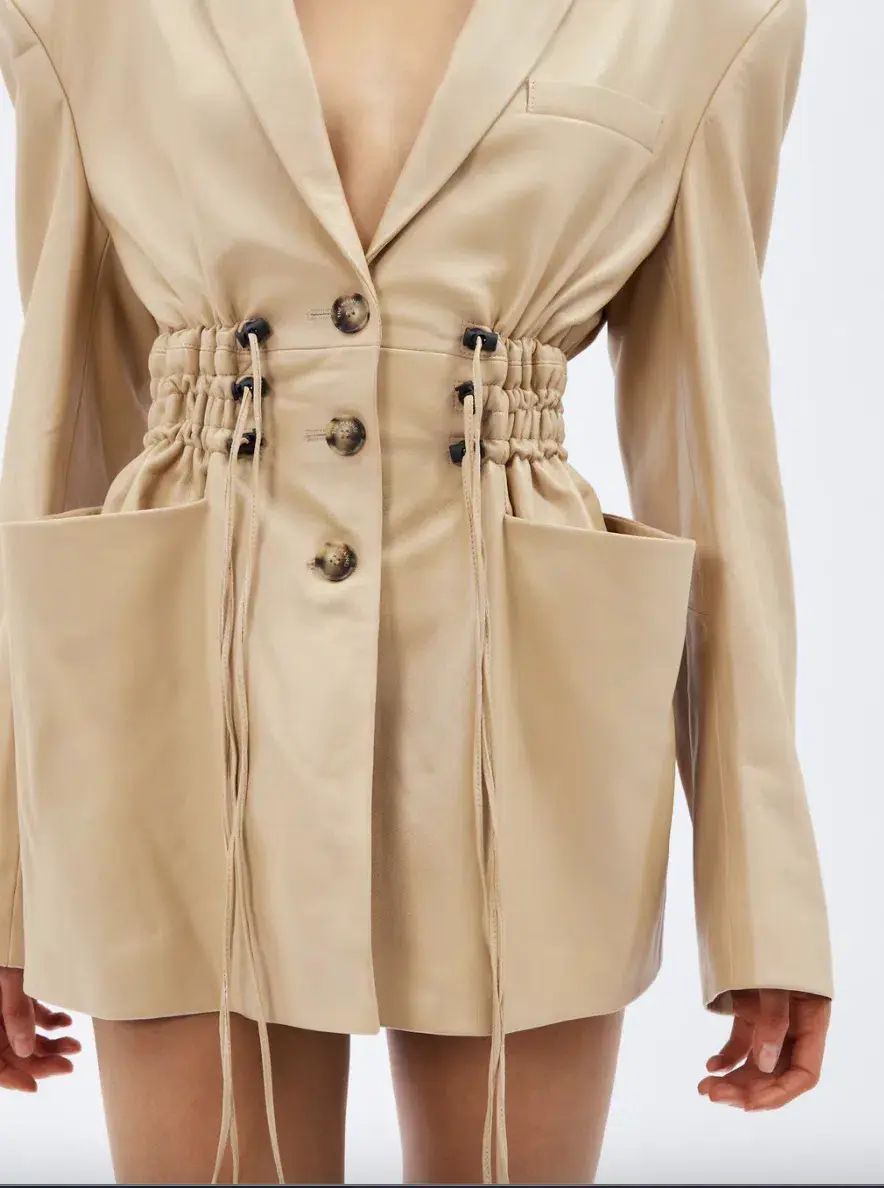 The Mannei Khazali Tailored Leather Blazer Beige Size 8  for rent on The Volte - main image