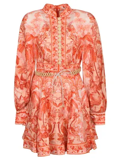 Zimmermann The Lyre Billow Sleeve Mini Dress in Red Palm Size 12  - Image 3