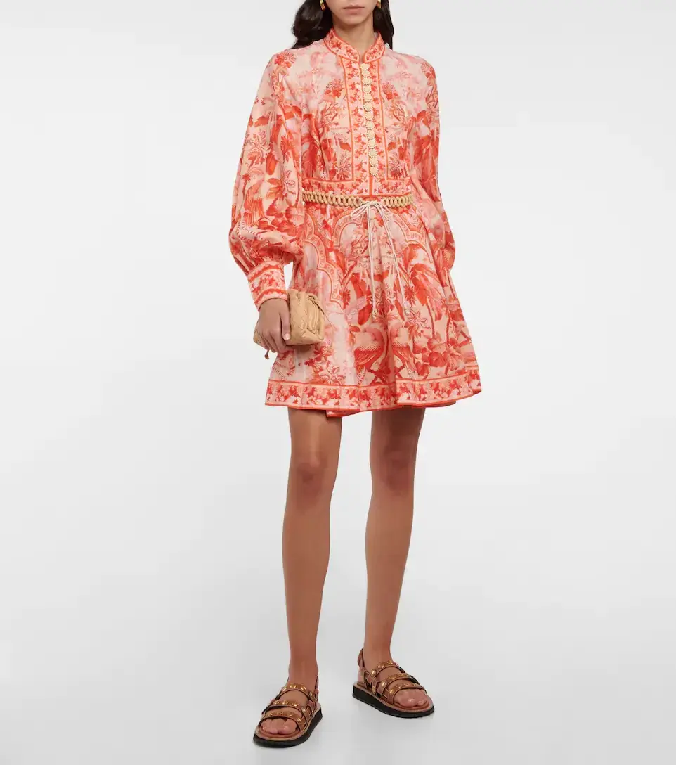 Zimmermann The Lyre Billow Sleeve Mini Dress in Red Palm Size 12  - Image 1