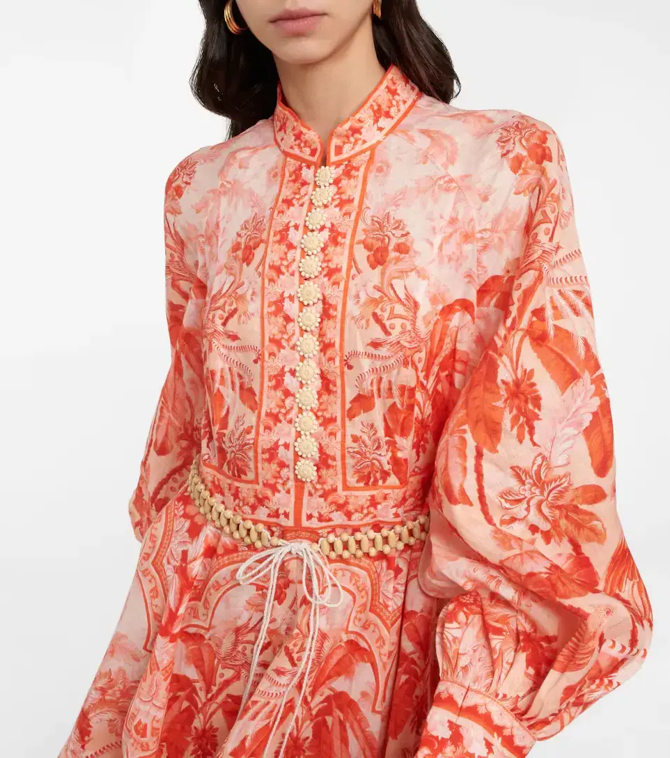 Zimmermann The Lyre Billow Sleeve Mini Dress in Red Palm Size 12  - Image 2