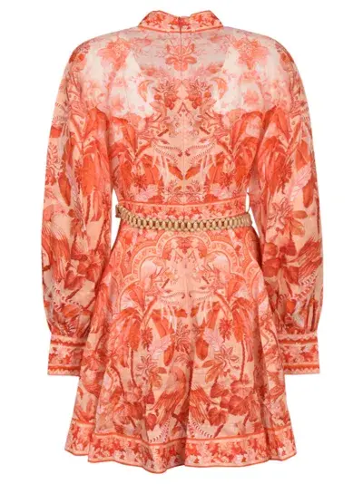 Zimmermann The Lyre Billow Sleeve Mini Dress in Red Palm Size 12  - Image 4