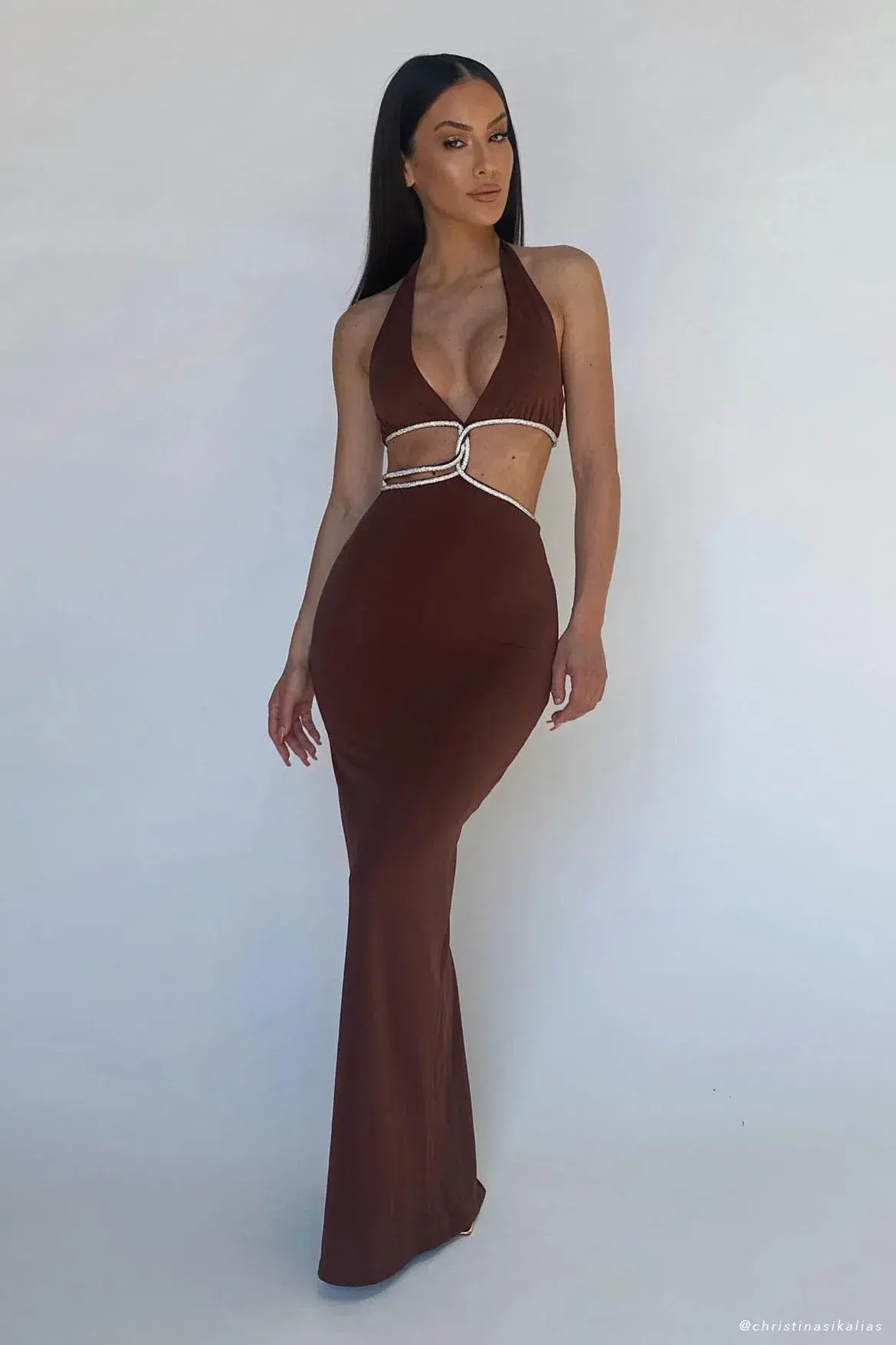 Meshki Nicha Diamante Cut Out Dress Chocolate Size 6 - Image 1