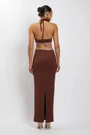 Meshki Nicha Diamante Cut Out Dress Chocolate Size 6 - Image 3