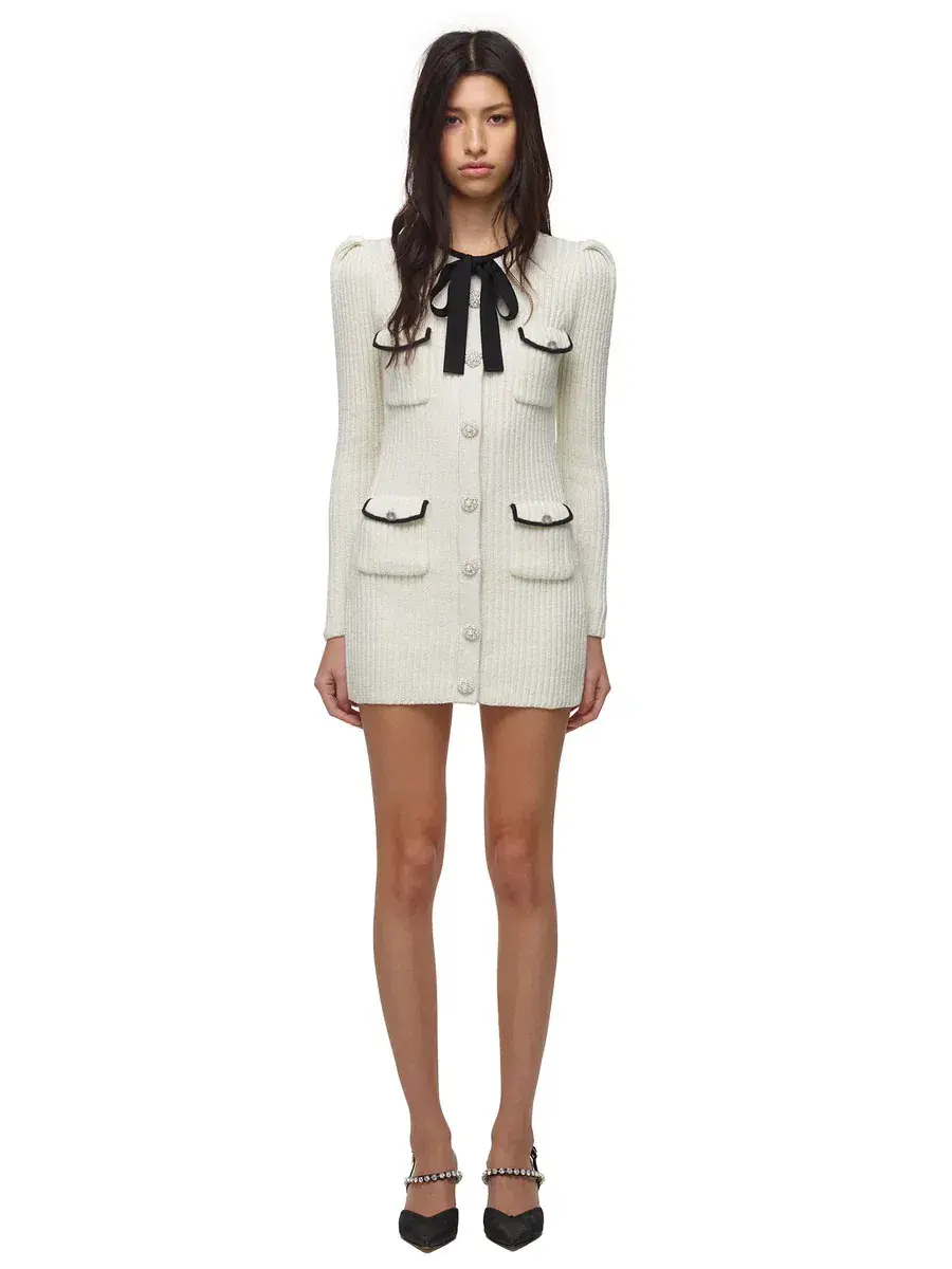 Self Portrait Lurex Knit Dress  Ivory Size 6-8 - Image 1