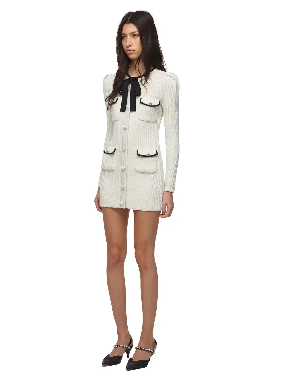 Self Portrait Lurex Knit Dress  Ivory Size 6-8 - Image 2