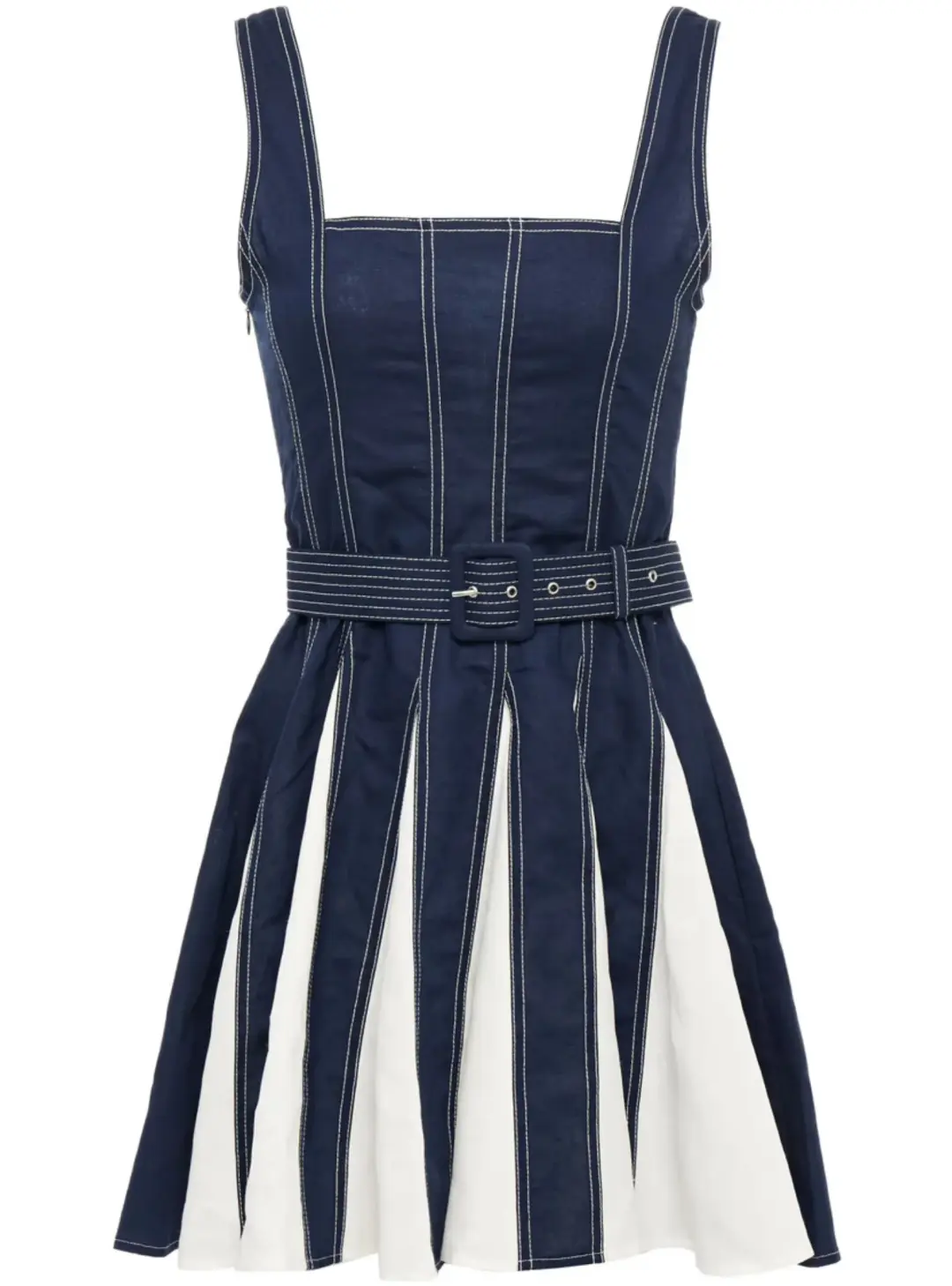 Leo and Lin Belted Two-Tone Linen and Cotton-Blend Mini Dress Multi Size AU 10 for rent on The Volte - main image