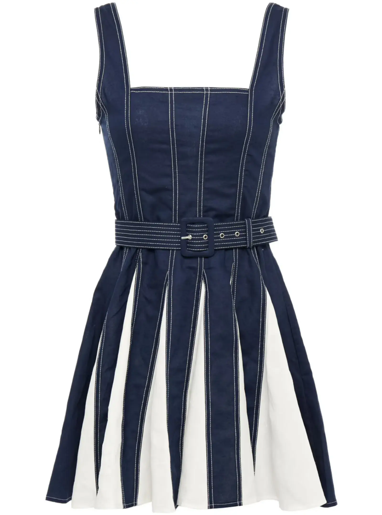 Leo and Lin Belted Two-Tone Linen and Cotton-Blend Mini Dress Multi Size AU 10 - Image 3