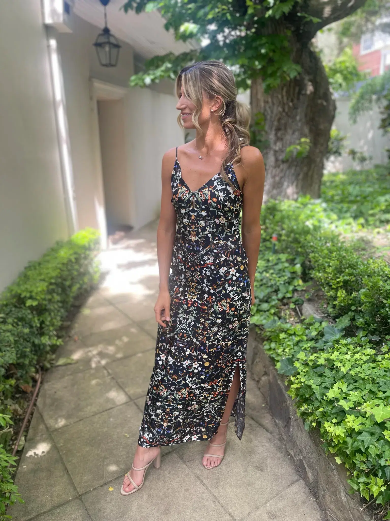 Burberry Maris Floral Silk Slip Dress Black Size 10  - Image 5